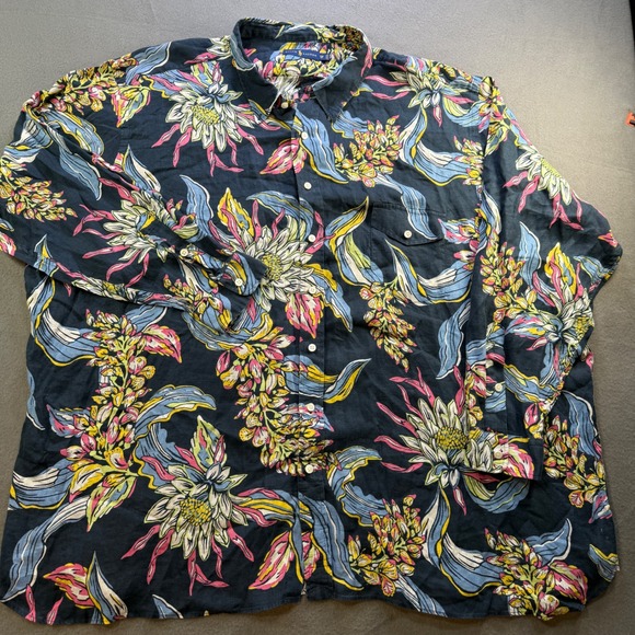 Ralph Lauren 5XB Big Mens Linen Floral Tropical Long Sleeve Button Down Shirt
